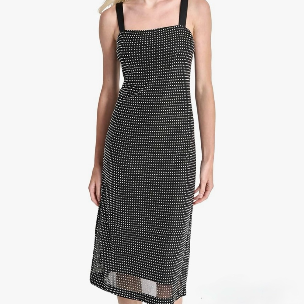 DKNY Black and White Dotted crystal Midi Dress size 4